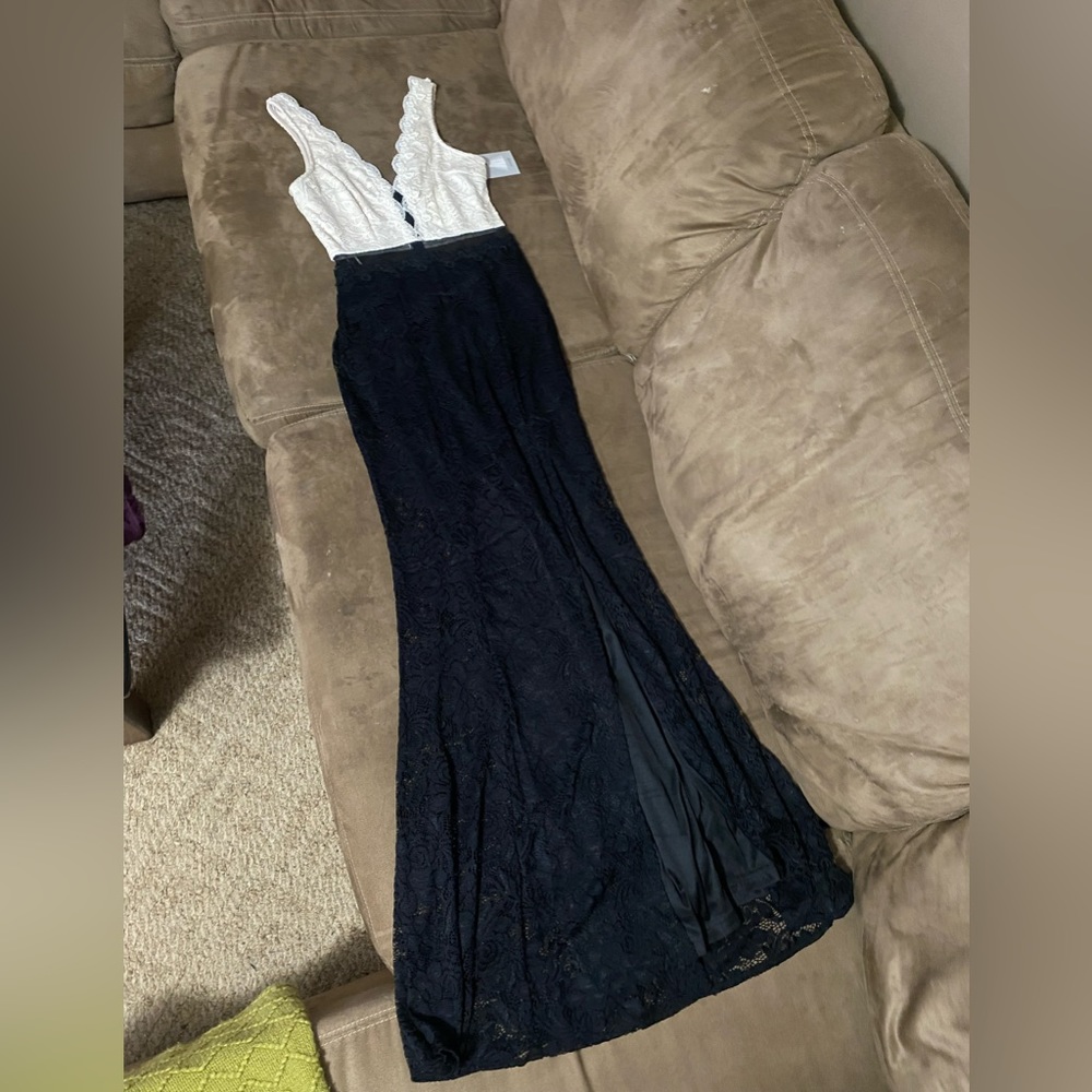 Black and Cream Lace Maxi Dress
